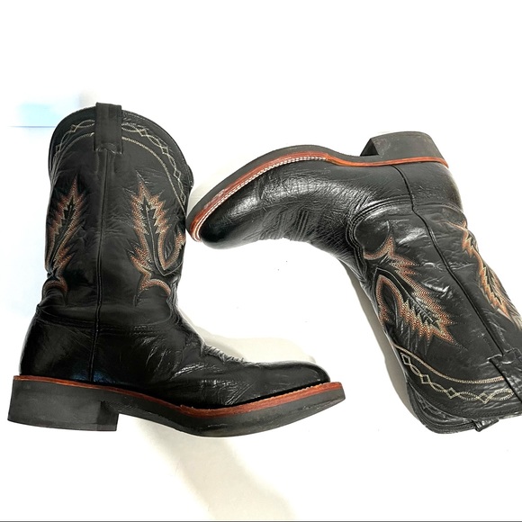 Larry Mahan Men’s Embroidered Black Leather Cowboy Western Stitched Boot Sz 10.5 - Picture 6 of 16